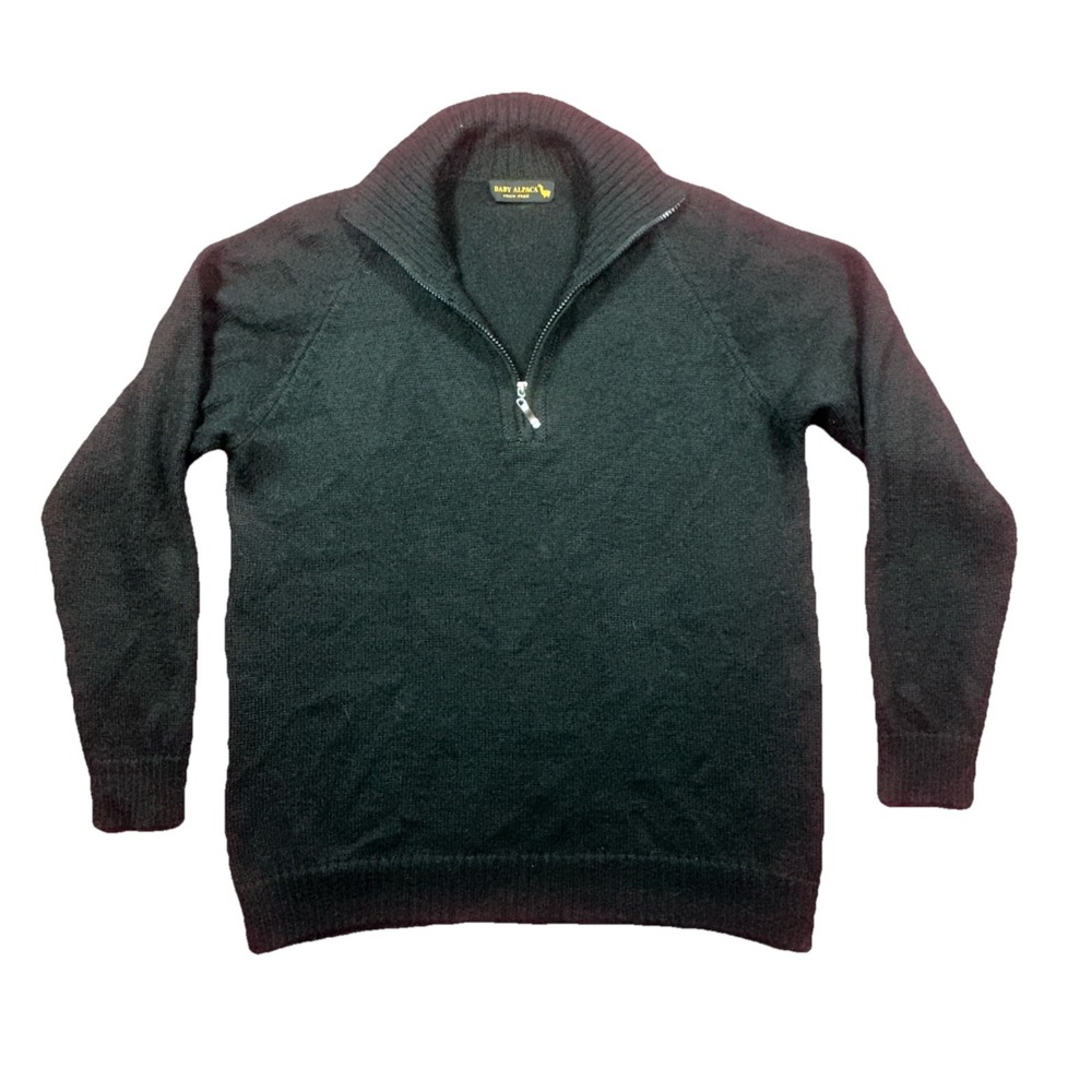 Baby Alpaca Cusco - Peru Men's Quarter Zip Pullover Sweater Black XL